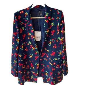 Persona Marina Rinaldi Blazer NWT Sz 16 Navy Abstract Floral Italy Lined Plus